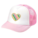 Rainbow Heart Patch Trucker Hat - Pink/White - HoneyBug 