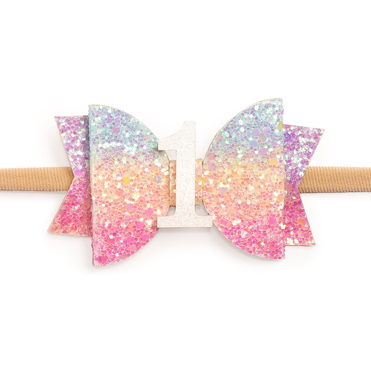 1st Birthday Pastel Rainbow Bow Baby Headband