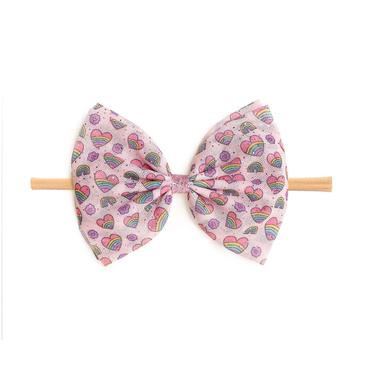 Rainbow Heart Tulle Bow Baby Headband - HoneyBug 