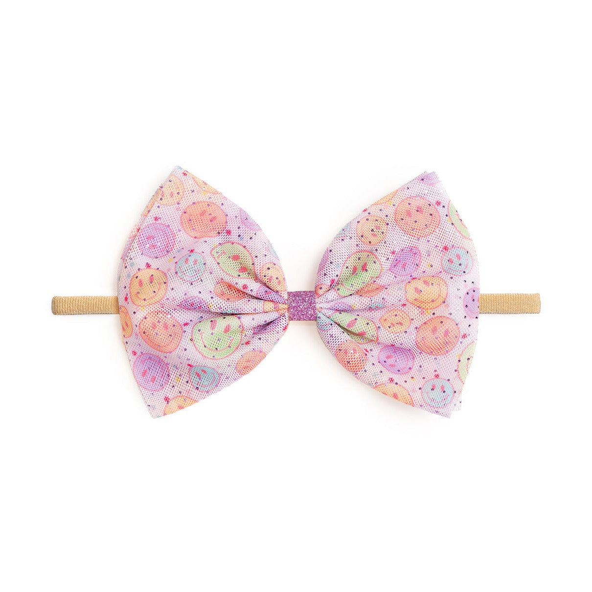 Smiley Face Tulle Bow Baby Headband - HoneyBug 