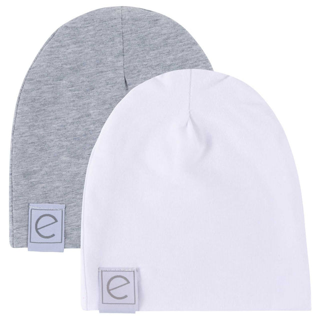 2 Pack Jersey Cotton Beanie Hat Set - Heather Grey & White - HoneyBug 