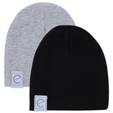 2 Pack Jersey Cotton Beanie Hat Set - Heather Grey & Black - HoneyBug 
