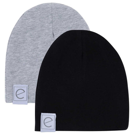 2 Pack Jersey Cotton Beanie Hat Set - Heather Grey & Black - HoneyBug 