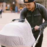 Cotton Muslin Car Seat Canopy - Grey Stripe