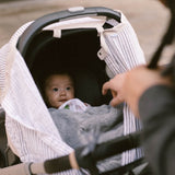 Cotton Muslin Car Seat Canopy - Grey Stripe