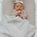 Vanilla White Pointelle Knit Blanket