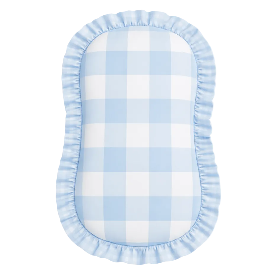 Blue Checkered Ruffle Baby Lounger Cover