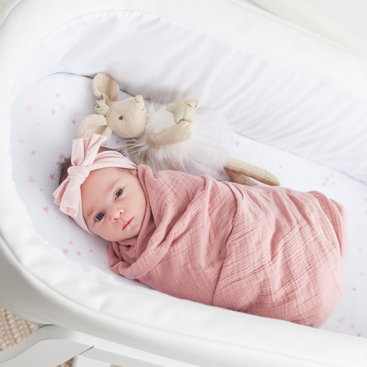 3 Pack Cotton Muslin Swaddle Blanket - Dusty Rose Stars - HoneyBug 