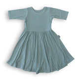 MID SLEEVE TWIRL DRESS- Slate Ribbed - HoneyBug 