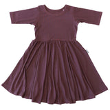 MID SLEEVE TWIRL DRESS- Black Cherry Ribbed - HoneyBug 