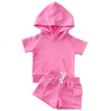 Terry Cargo Shorts Set | Pink - HoneyBug 