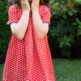 Toddler Amy Dress with Lace Trim | Flowers in Brilliant Red - HoneyBug 