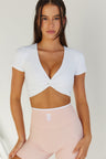 Astoria LIVE LUXE Front Crossed Quarter-Sleeve Crop - White