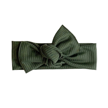 Olive Green Ribbed Tie On Headwrap - HoneyBug 
