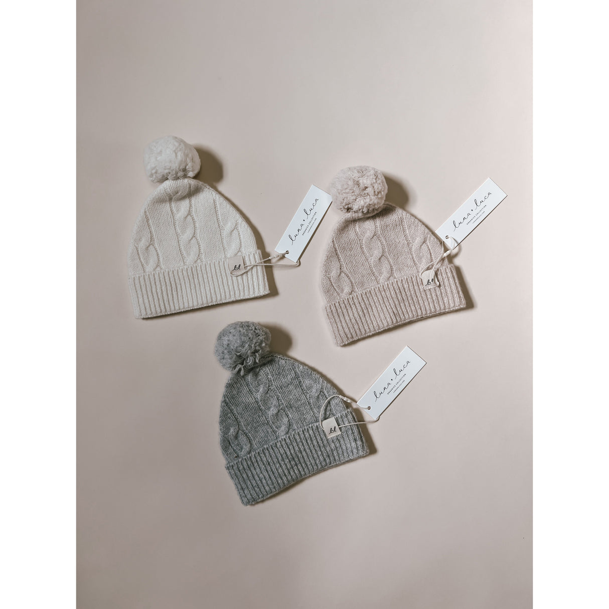 Luna + Luca Cable Knit Pom Beanie - Off-White - HoneyBug 