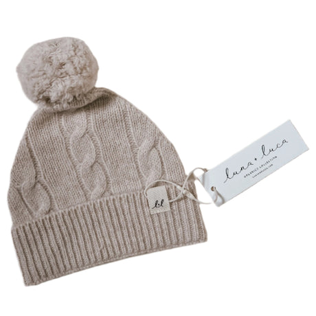 Luna + Luca Cable Knit Pom Beanie - Sand - HoneyBug 