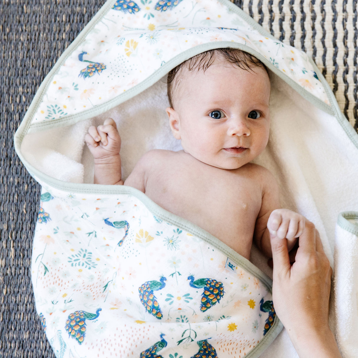 Infant Hooded Towel - Peacock