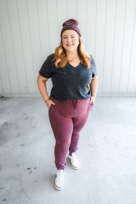 MAMA JOGGERS- Oxblood Snow Wash - HoneyBug 