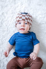 BAMBOO CUFF BEANIE- Sienna Check - HoneyBug 