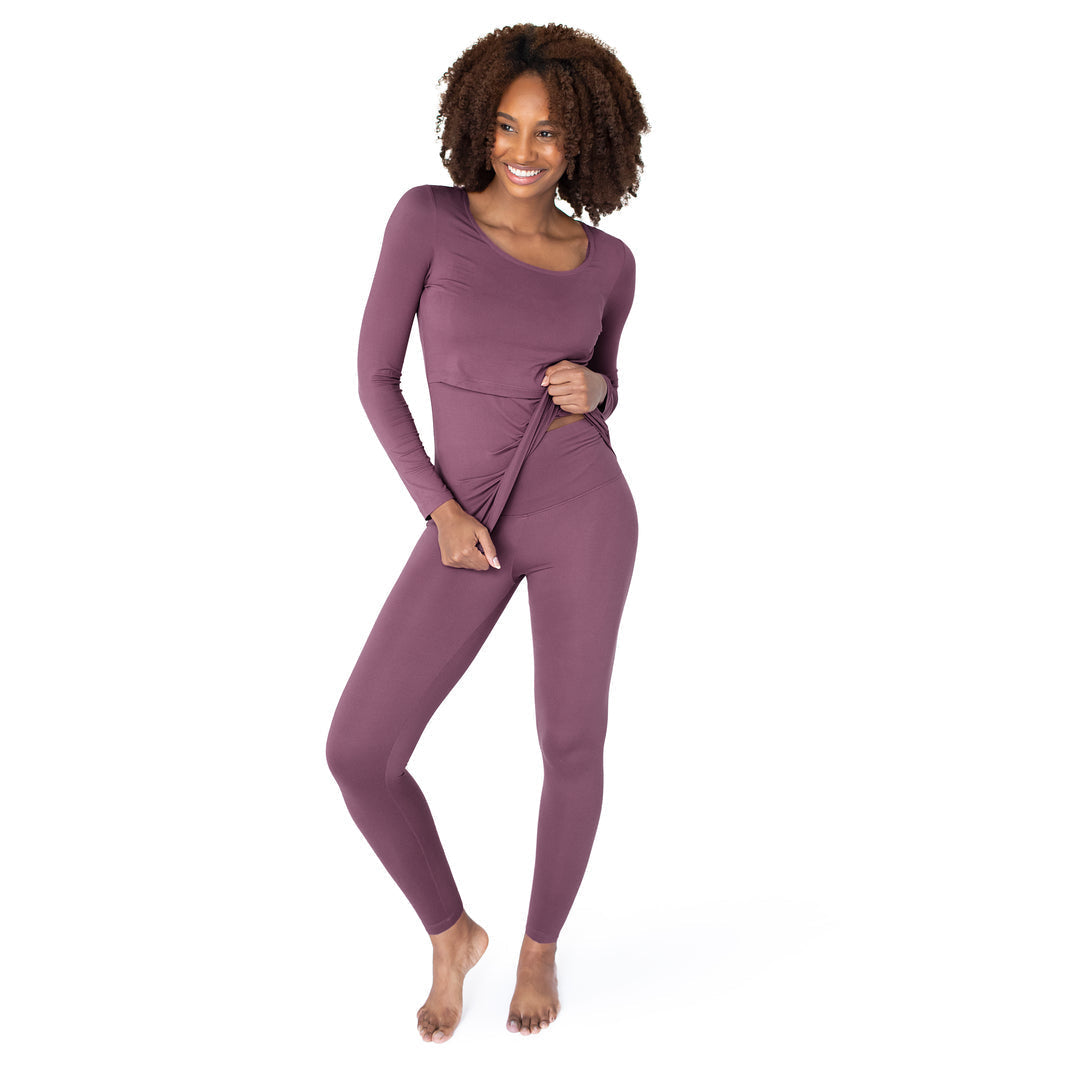 Jane Nursing Pajama Set | Burgundy Plum - HoneyBug 