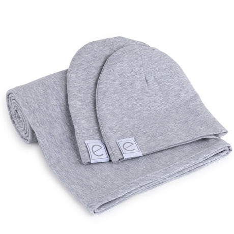 Jersey Knit Cotton Swaddle Blanket and Beanie Gift Set - Heather Grey - HoneyBug 