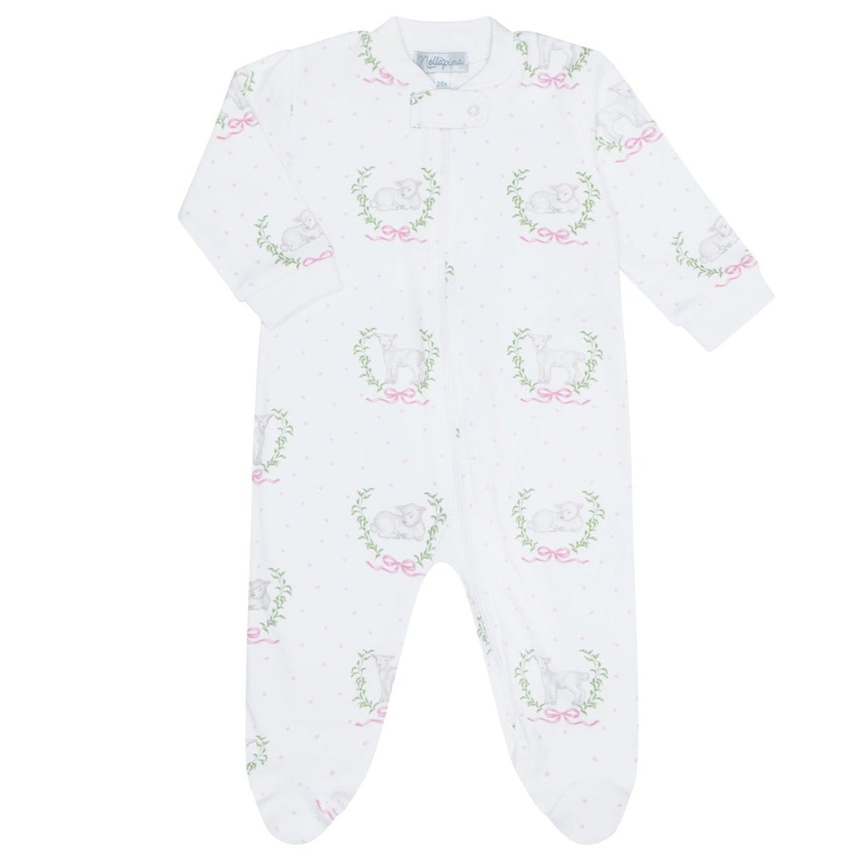 Pink Lamb Print Zipper Footie - HoneyBug 