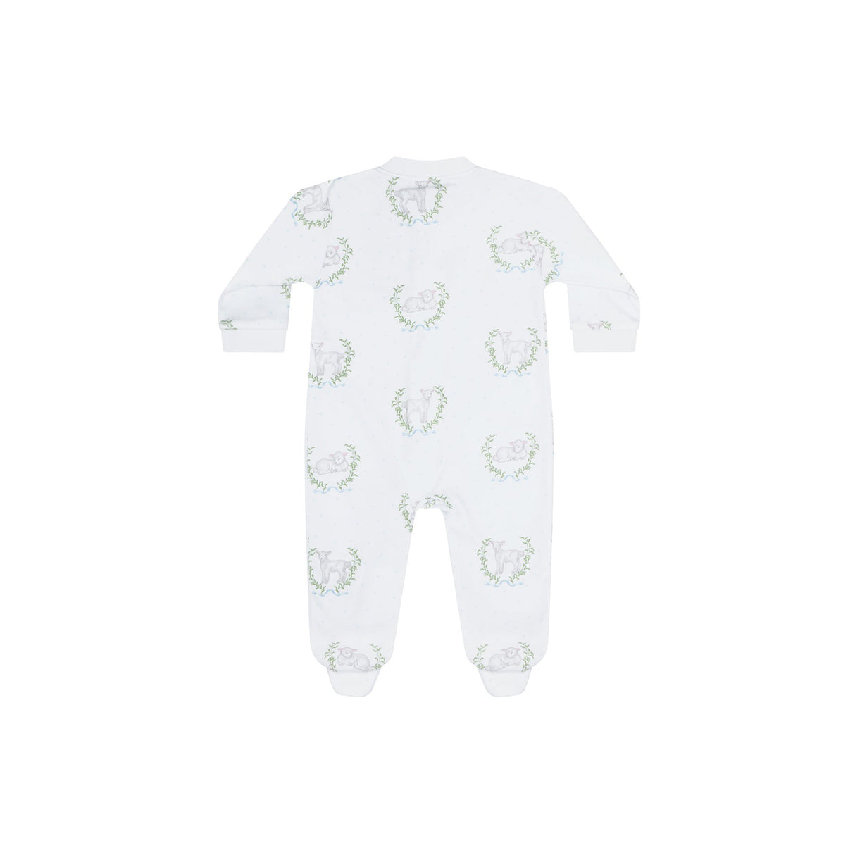 Blue Lamb Print Zipper Footie - HoneyBug 