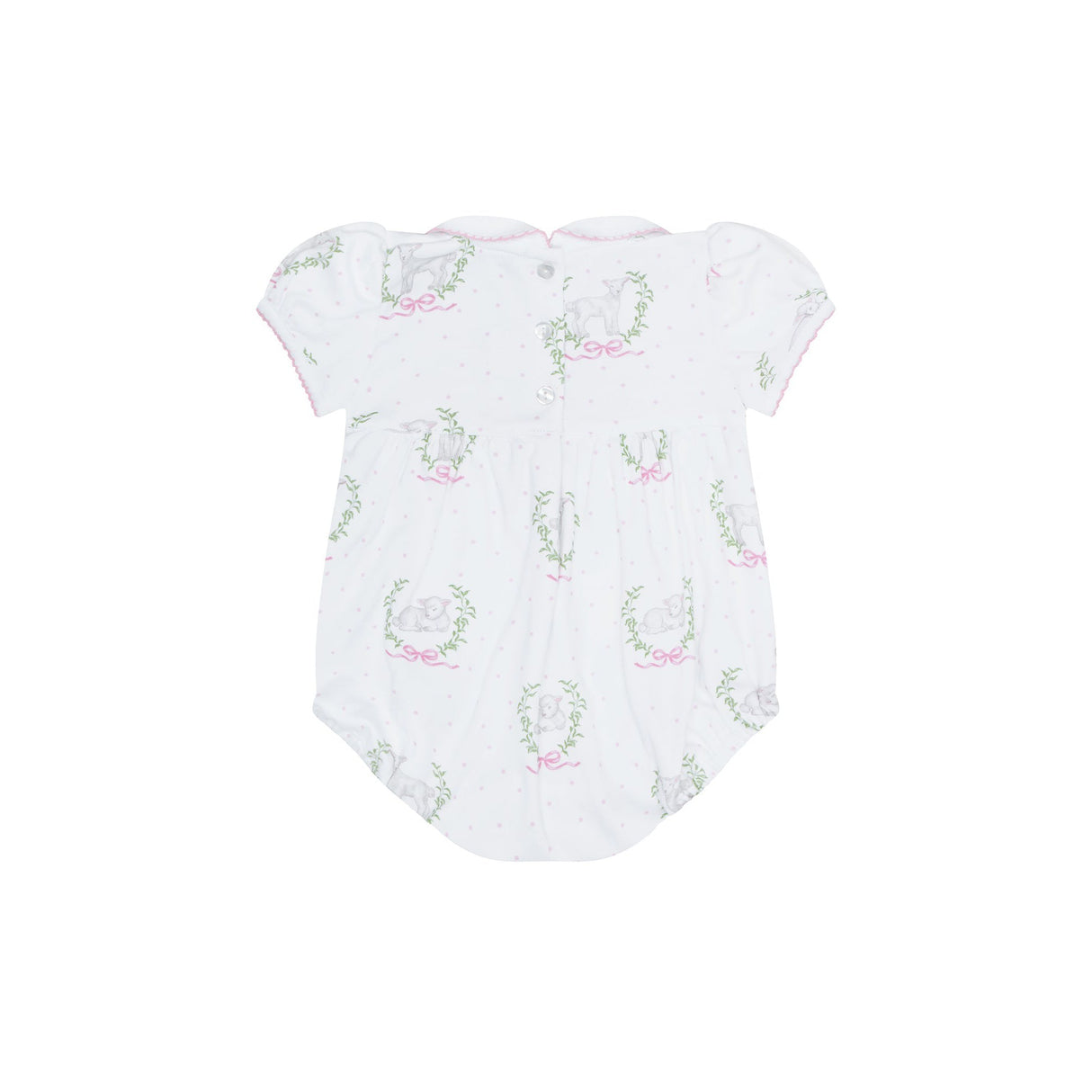 Pink Lamb Print Smocked Bubble - HoneyBug 