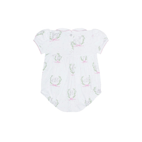 Pink Lamb Print Smocked Bubble - HoneyBug 