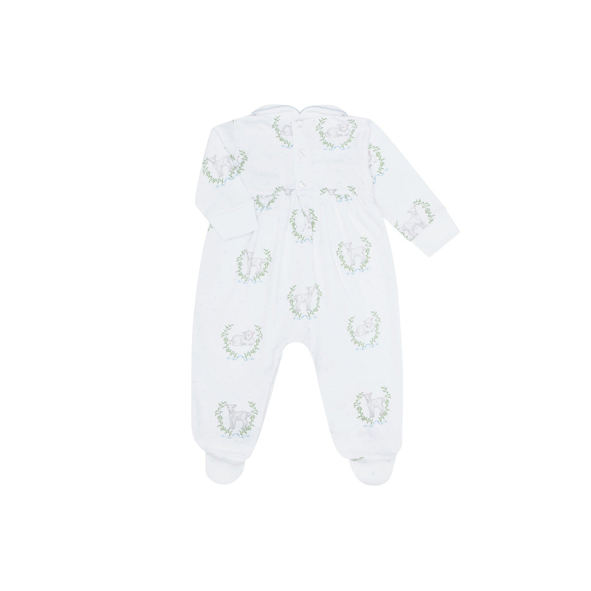 Blue Lamb Print Smocked Footie - HoneyBug 