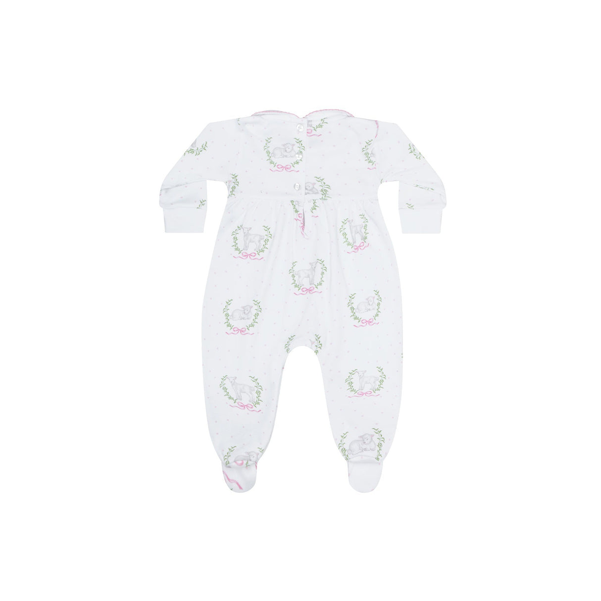 Pink Lamb Print Smocked Footie - HoneyBug 