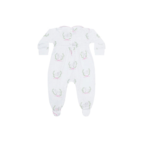 Pink Lamb Print Smocked Footie - HoneyBug 