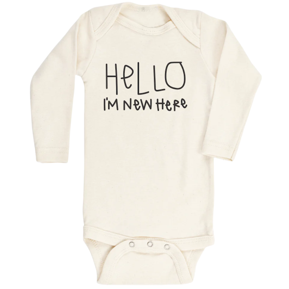 Hello Im New Here - Long Sleeve Organic Baby Bodysuit - HoneyBug 