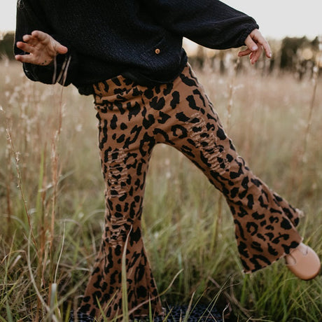 Leopard Denim Flare Pant - HoneyBug 