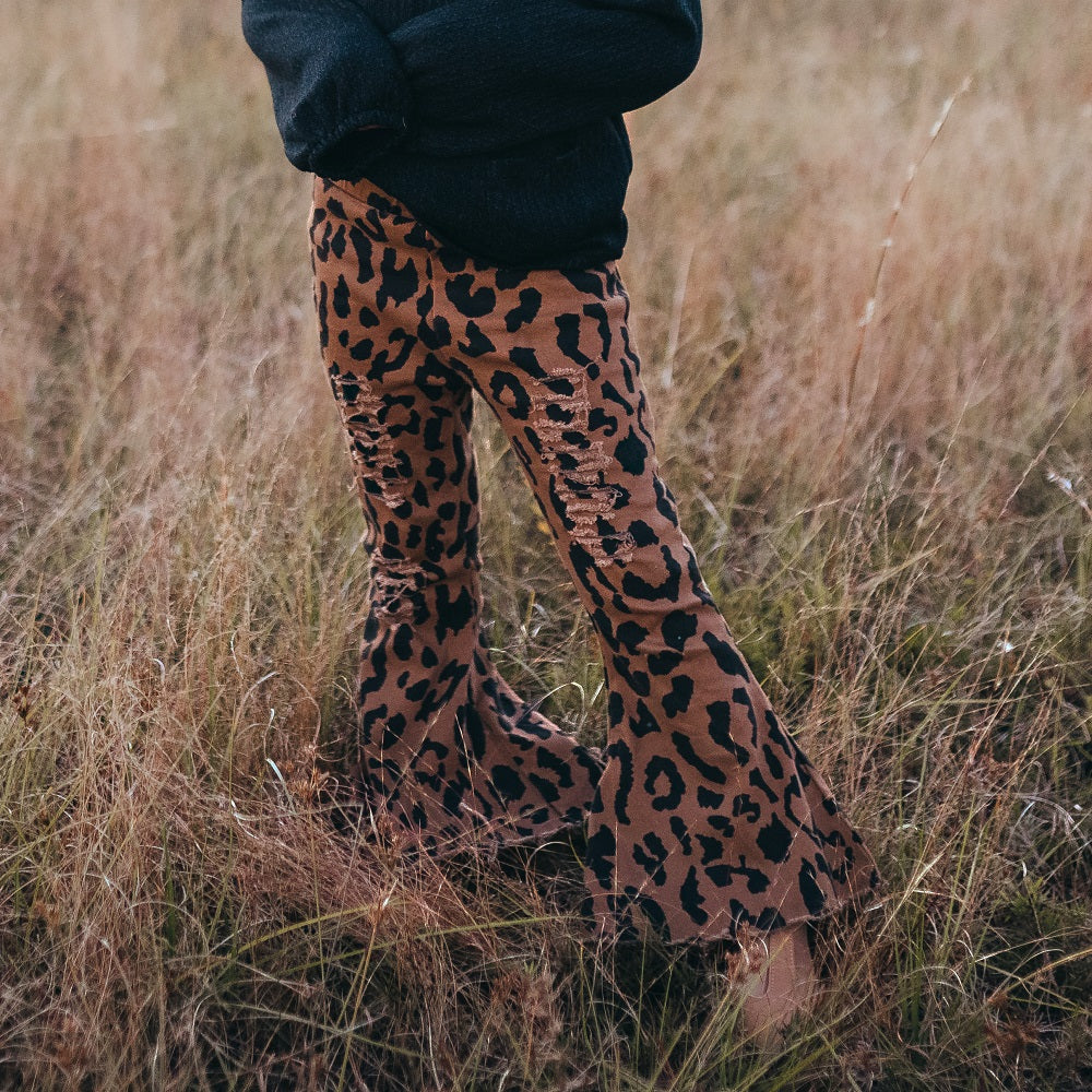 Leopard Denim Flare Pant - HoneyBug 