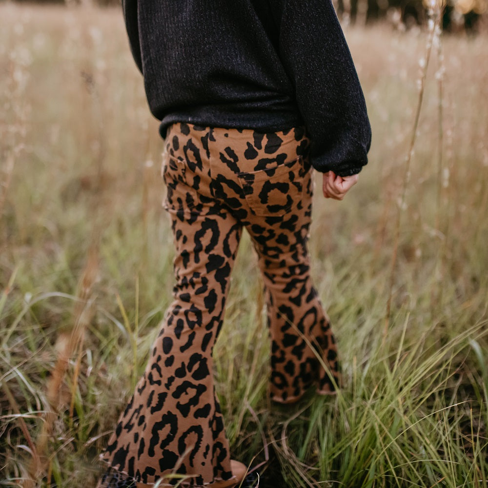 Leopard Denim Flare Pant - HoneyBug 