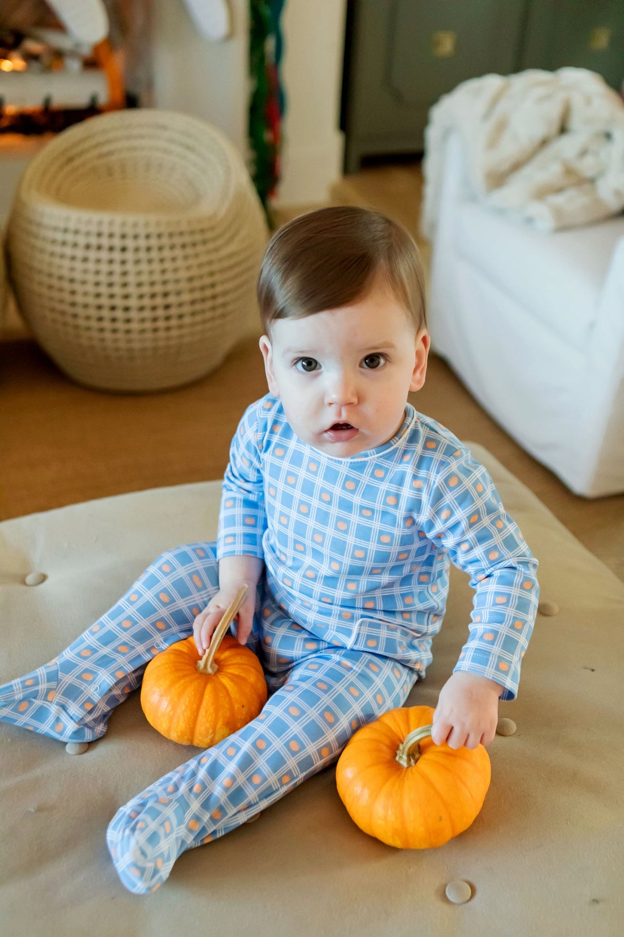 Preston Boys' Romper - Pumpkin Plaid