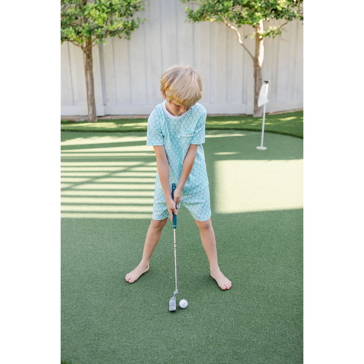 Charles Boys' Pima Cotton Short Set - Golf Putting Green - HoneyBug 