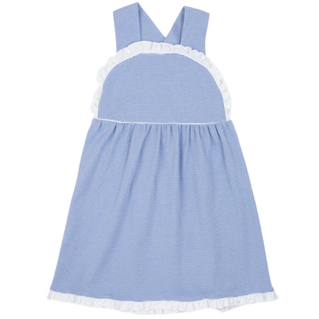 Eden Girls' Pima Cotton Dress - Blue and White Stripes - HoneyBug 