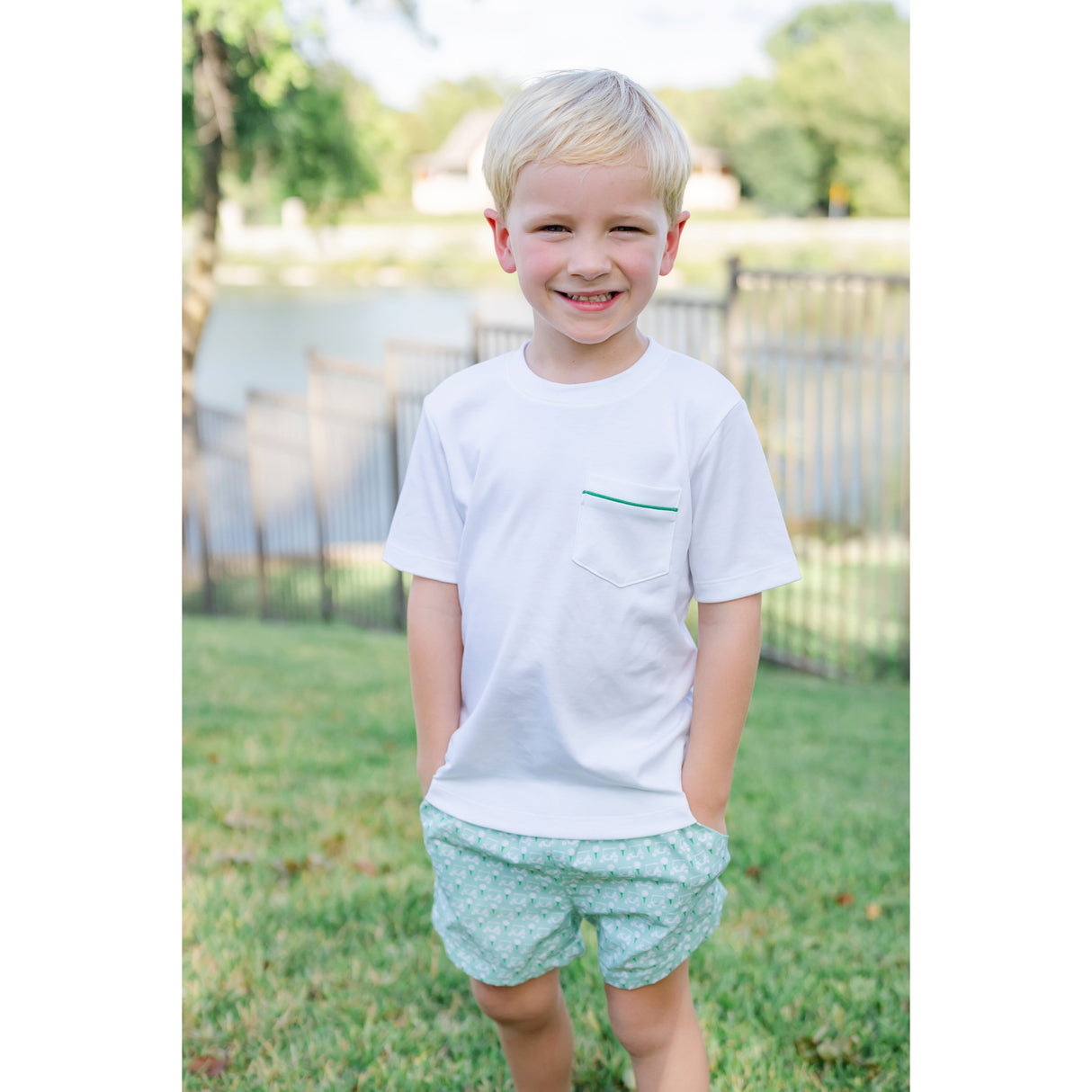 Hudson Boys' Pima Cotton Short Set - Golf Putting Green - HoneyBug 