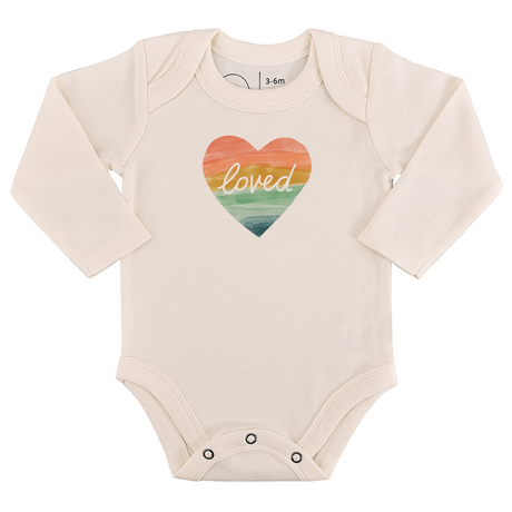long sleeve graphic bodysuit | loved rainbow heart - HoneyBug 