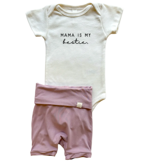 Mama Bestie | Bamboo Fold Over Shorties and Organic Cotton Bodysuit Set | Periwinkle - HoneyBug 