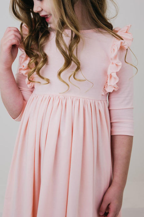 Petal Pink 3/4 Ruffle Twirl Dress