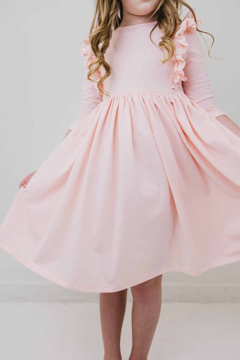 Petal Pink 3/4 Ruffle Twirl Dress