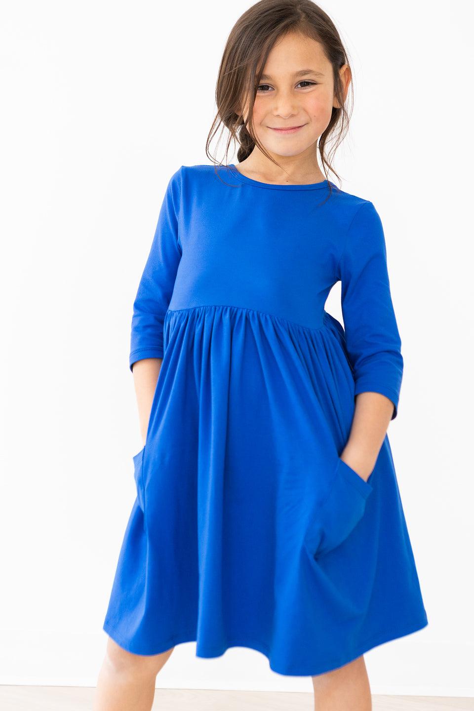 Royal Blue 3/4 Pocket Twirl Dress