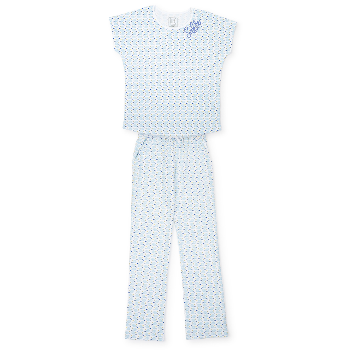 Marcia Women's Pima Cotton Pajama Pant Set - Tennis Match Blue