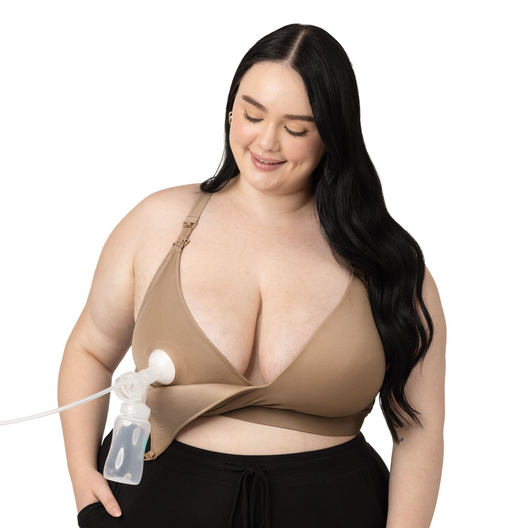 Minimalist Hands-Free Pumping & Nursing Plunge Bra | Latte - HoneyBug 