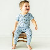 Organic Baby Short Sleeve Button Romper - Minnow