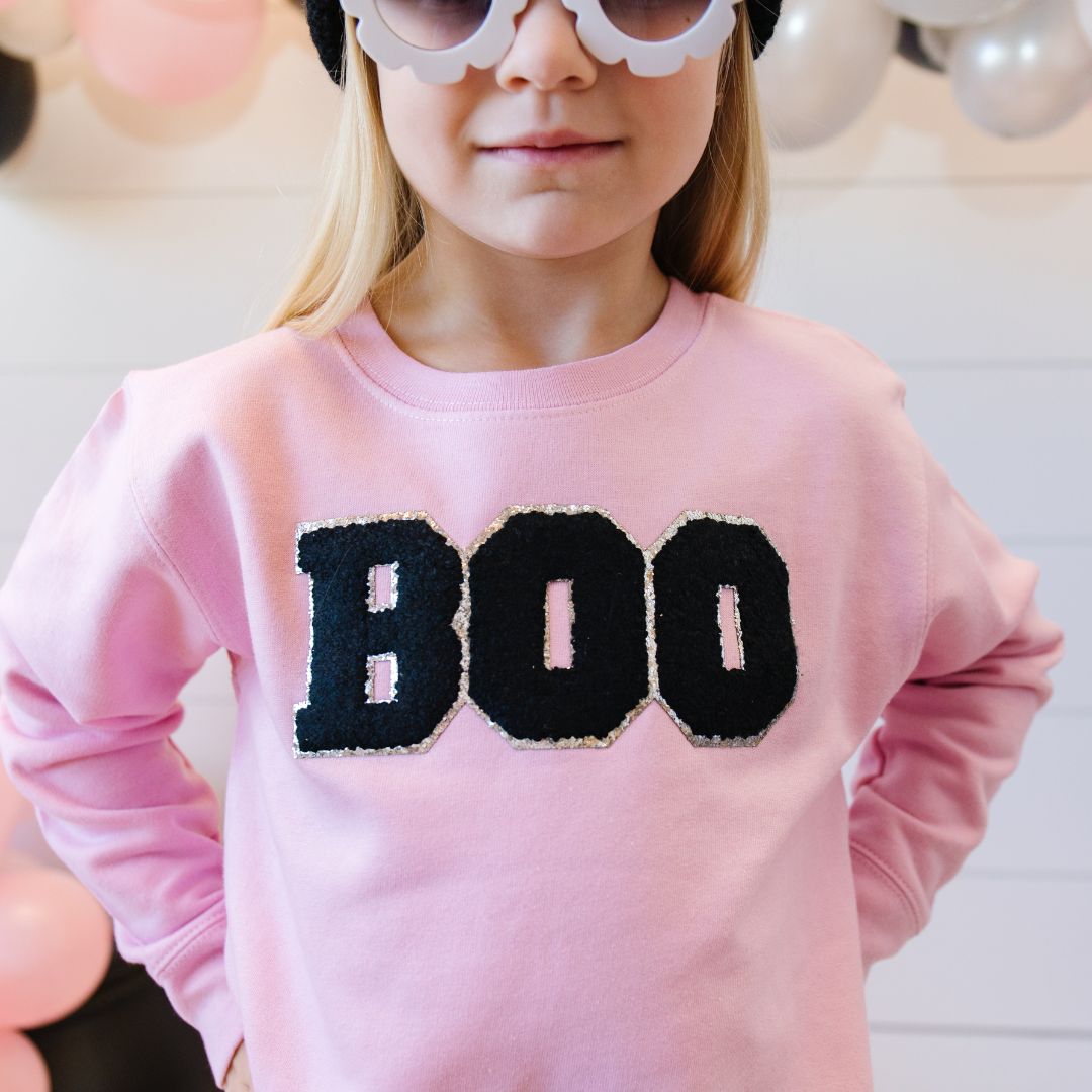 Boo Patch Halloween Sweatshirt - Pink