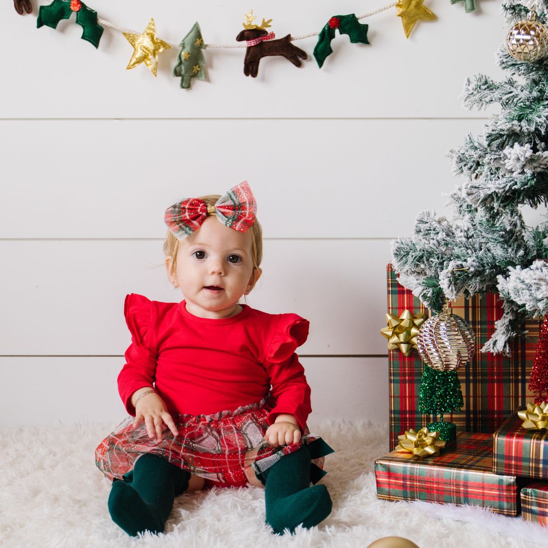 Christmas Plaid Long Sleeve Tutu Bodysuit